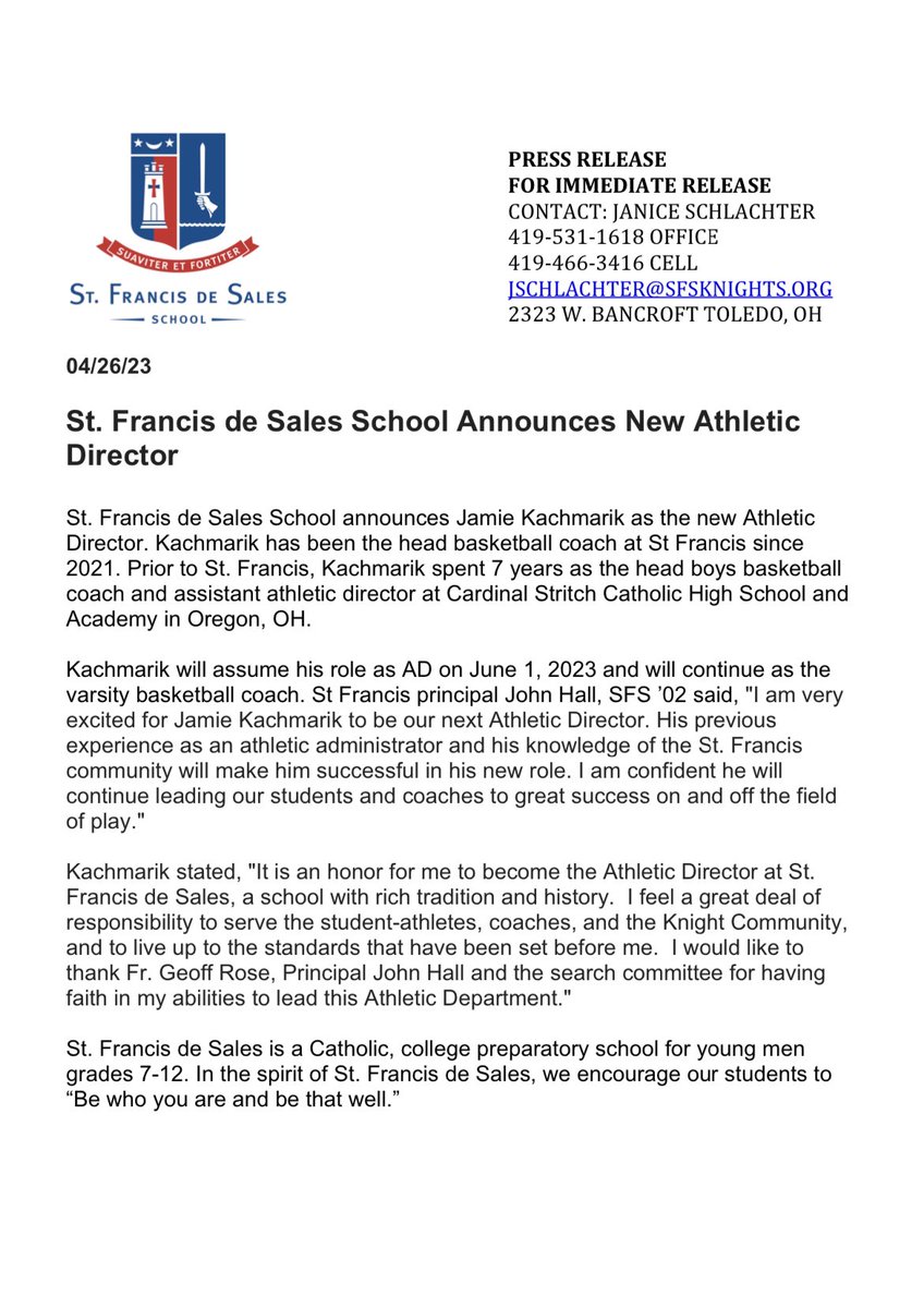 St. Francis de Sales Athletics tweet media