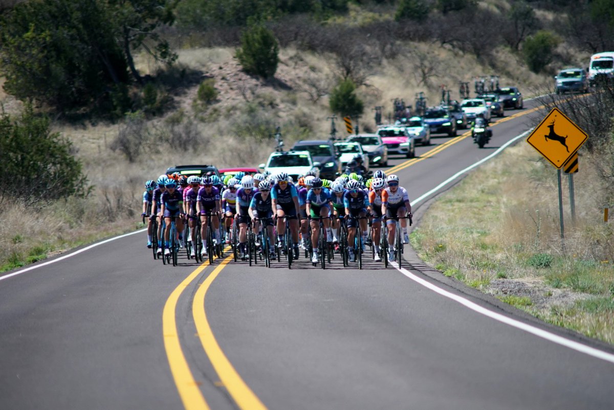 TouroftheGila's tweet photo. #UCIWomen are all together about 8 miles from the turn on to the base of the Mogollon. 
@TeamTWENTY24, @CyniscaC, and Tashkent all up front. 

#TOTG2023 https://t.co/ZHGJBROxfZ