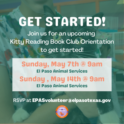 ElPasoAnimalSvc's tweet photo. Sign up for our upcoming KRBC orientations by RSVPing your attendance to EPASvolunteer@elpasotexas.gov 😄

#volunteer #elpaso #elpasoevents #catlovers #parents https://t.co/fUTVemCQHO