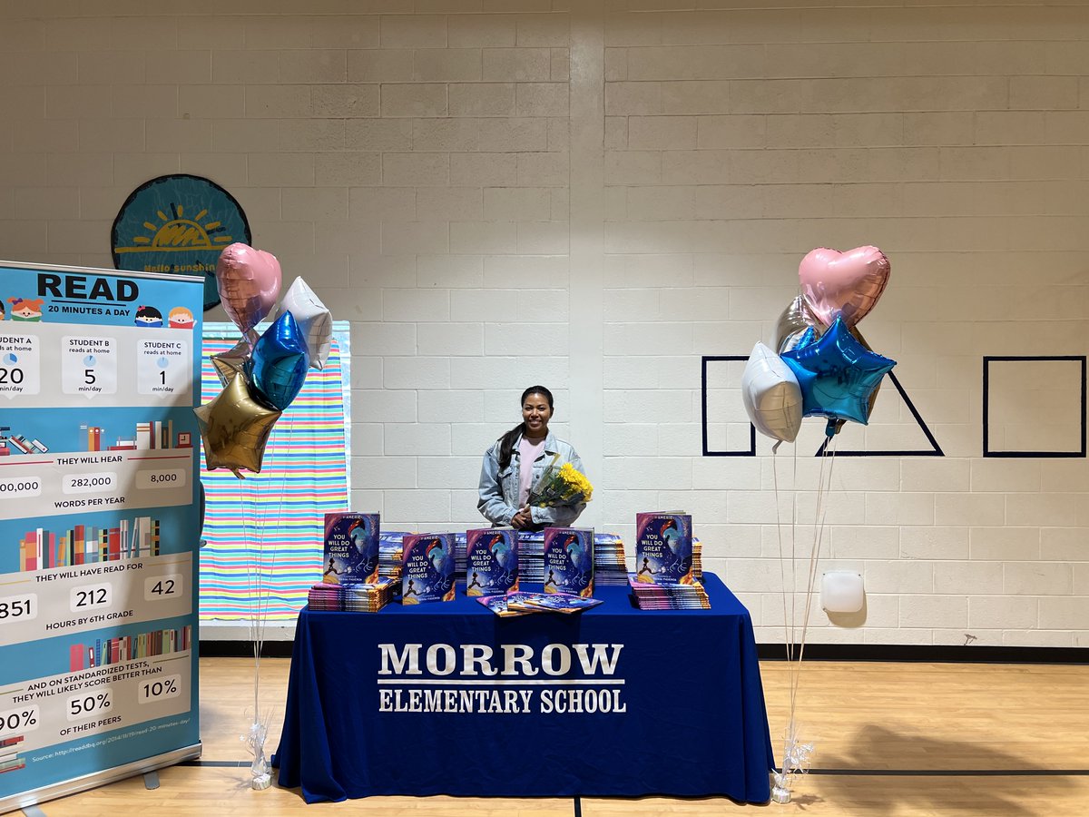 MorrowWildcats's tweet photo. Today we had the pleasure of having singer/author Amerie to visit with us &amp; Michelle Obama STEM Elementary to do a book read of her new book You Will Do Great Things. The students really enjoyed it. Every child received a autographed copy of the book. @CrystalHaines16 @FaamataF https://t.co/aUUIjmHKpt