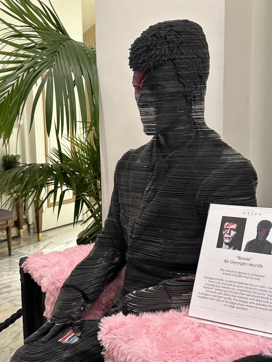 This statue of David in the lobby of The Fairmont in San Francisco is made out of a thousand old records.