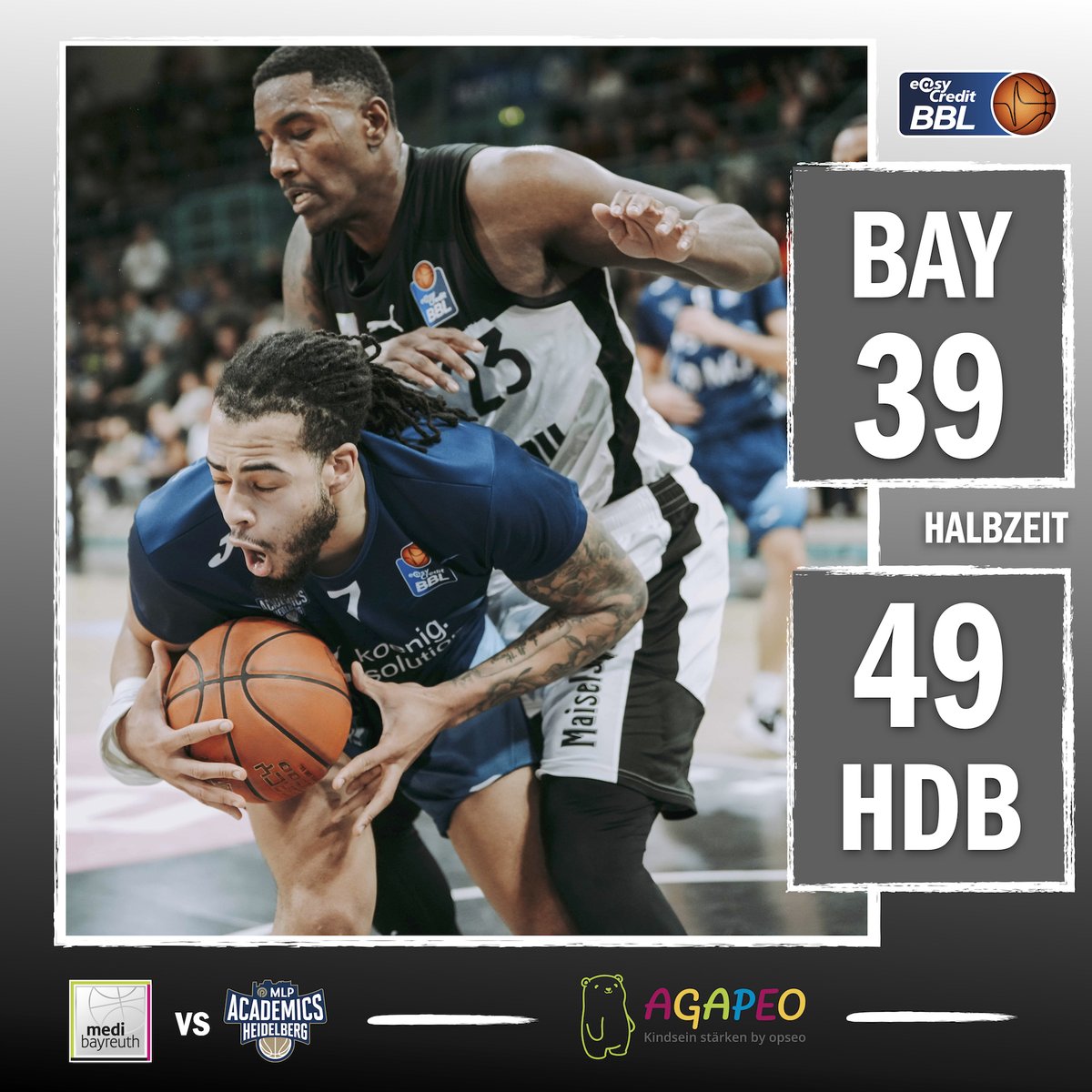 Halbzeit in der Oberfrankenhalle! Unsere Verteidigung gestattet dem Gegner im zweiten Viertel zu viele einfache Chancen.
Foto: <a href="/Ochsenfoto/">Ochsenfoto.de</a> 
#gomedi #WeAreMedi #BAYHDB #StrongerTogether #BayreuthOhneGewalt