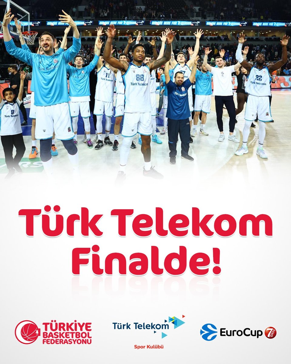 TBF's tweet photo. 🇹🇷 Türk Telekom 7Days EuroCup'ta Finalde!

🏆 7Days EuroCup yarı finalinde rakibi BC Prometey'i 76-74'lük skorla mağlup ederek finale yükselen temsilcimiz @TT_Basketbol'u tebrik eder, final mücadelesinde başarılar dileriz. 👏 https://t.co/HdwwiNNTMr