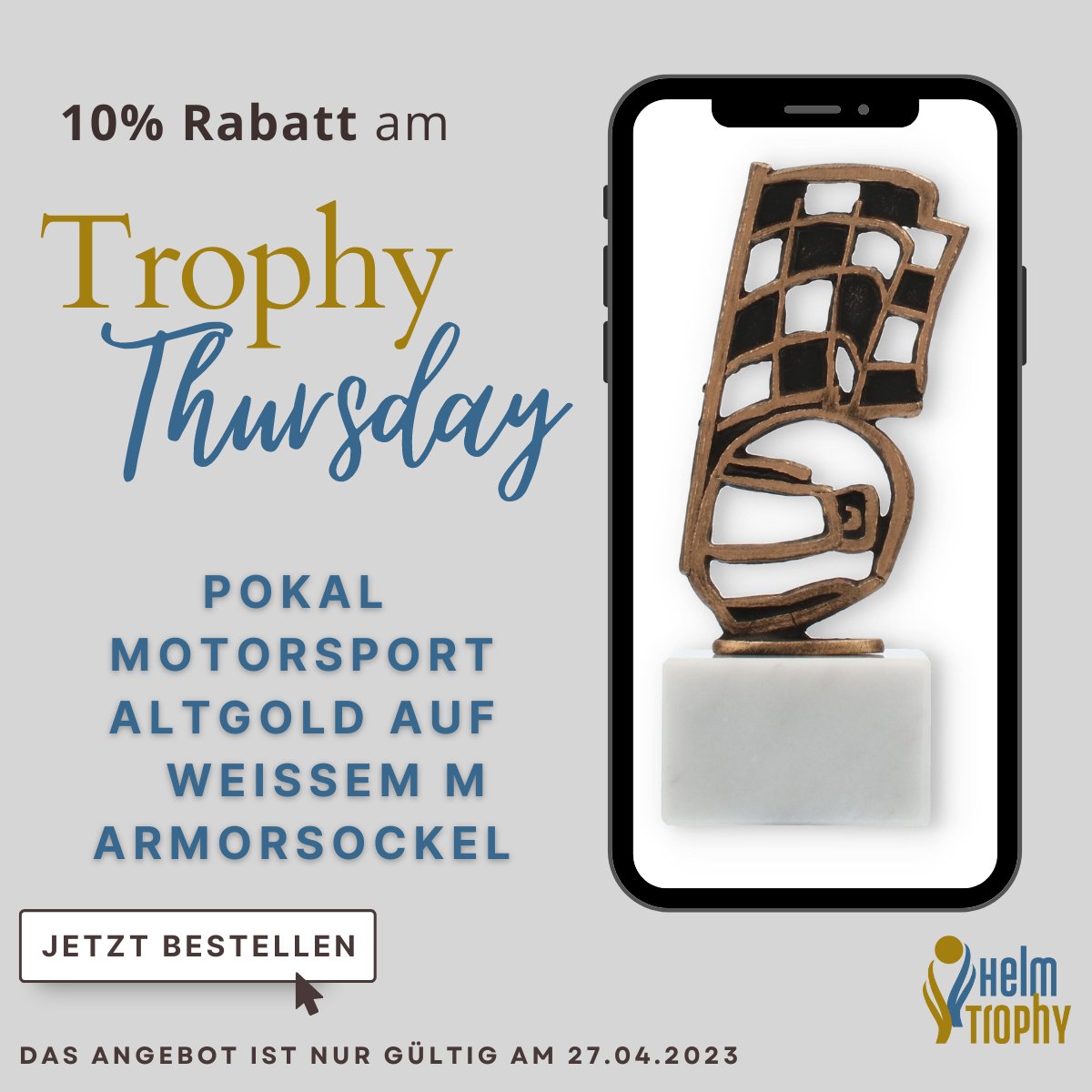 helmtrophy's tweet photo. 🏁🔥 TrophyThursday! 🏎💨 Morgen 10% Rabatt auf Pokal "Konturfigur Motorsport altgold" 🥇🏆 Verpasst nicht die Chance:
https://t.co/PjMlIQzFTh 🌐 ⏰ 
Nur am 27. April 2023! 📣👥 
#TrophyThursday #HelmTrophy #Motorsport #Pokale #EmotionenBewahren 🏁🥇 https://t.co/TvyodJmV13