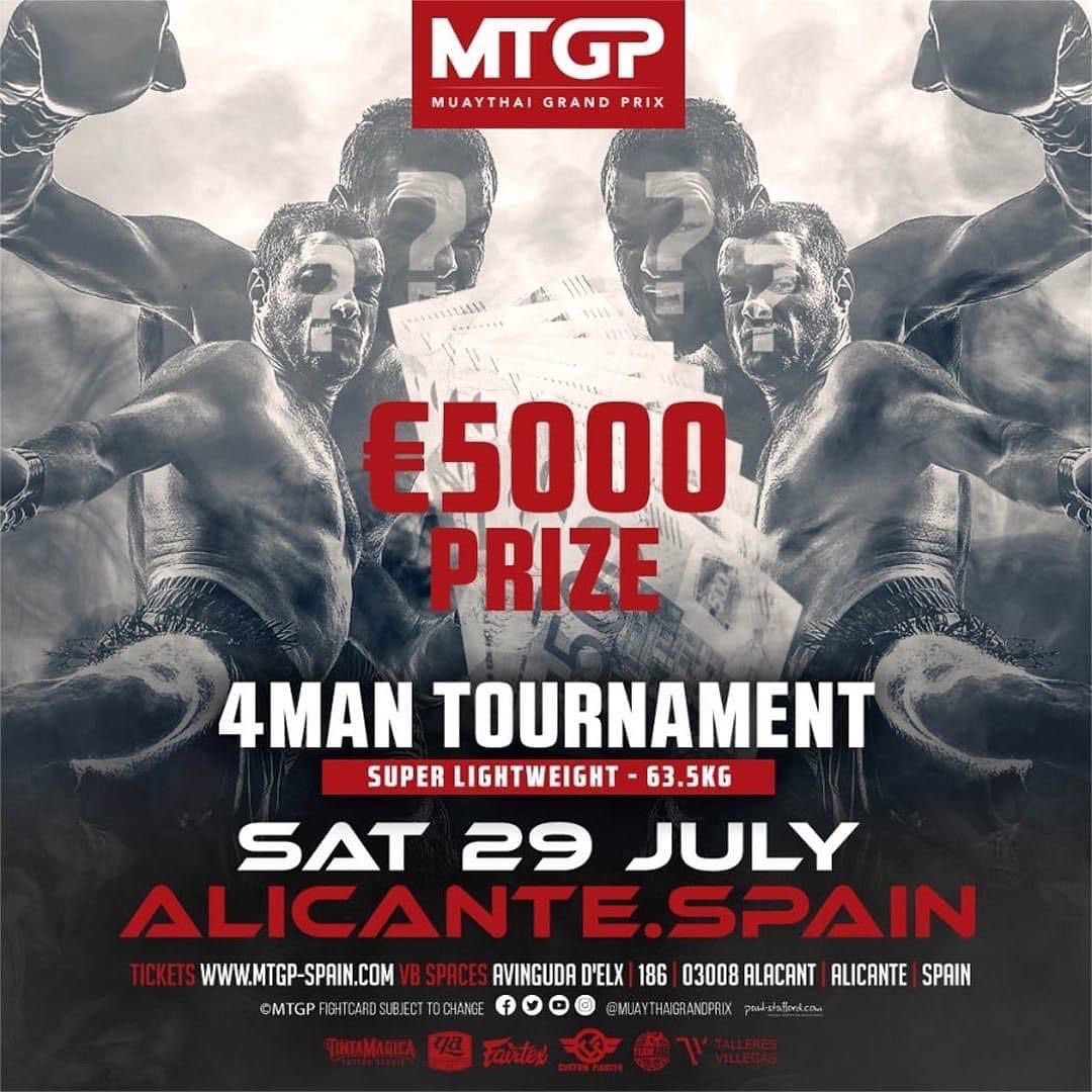 MTGP is returning to sunny Alicante🇪🇸 Bringing you a 4man tournament with a £5000 cash prize in the pot💰

📍Alicante, Spain
🗓️29.07.2023
🎟️Tickets: muaythaigp.com/events/mtgp-sp…

#mtgp #muaythagrandprix #mtgpspain #muaythai #thaiboxing #kgp #kickboxing #tournament #cashprize