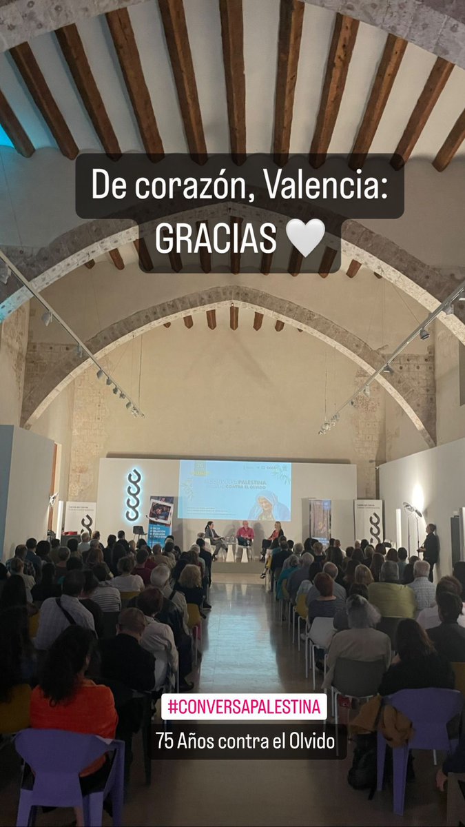 UNRWAes's tweet photo. ❤️Llenazo en Valencia con @LolaBanon @SusoNunez @Raquel_Marti_ en @centredelcarme
@generalitat 
GRACIAS🙏

#ConversaPalestina #75Años
#Contraelaolvido https://t.co/mxjz7YYZql