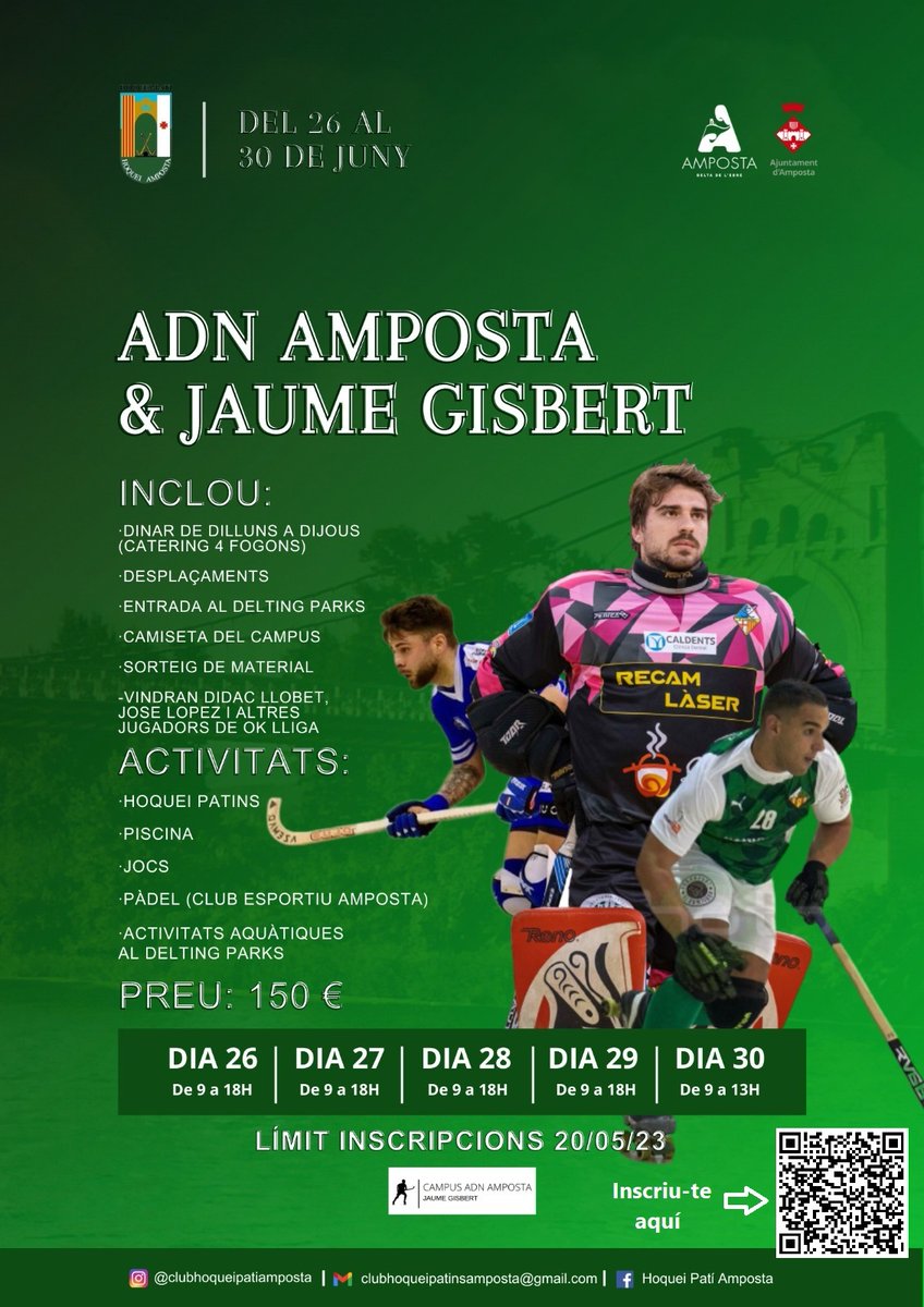 📢 Campus #hoquei 🏑🏑🥅 
#ADNAmposta  &amp; #JaumeGisbert
Inscripcions aquí 👇
docs.google.com/forms/d/e/1FAI…
#ChpAmposta 🟢⚫️
#AmpostaCiutatEsportiva
<a href="/ajamposta/">Ajuntament d'Amposta</a>