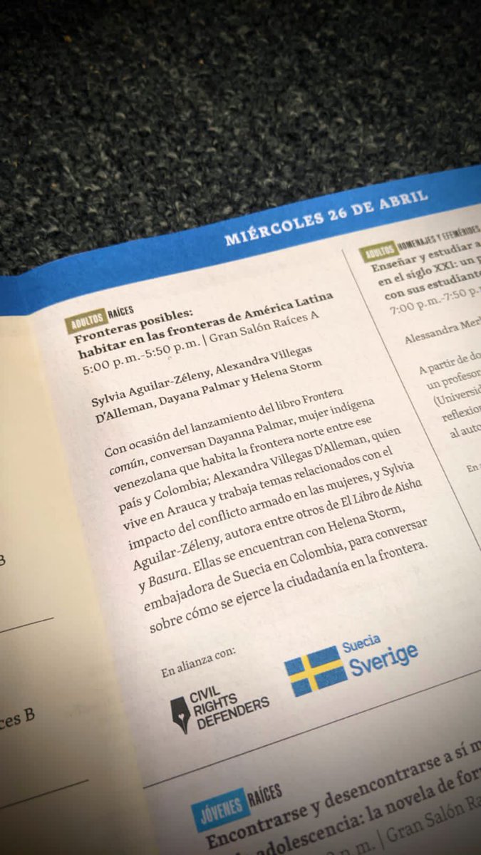 MariacSuecia's tweet photo. ¡Es hoy! Esta tarde lanzamos en la @FILBogota #FronteraComún. ¡Invitadas todas y todos a esta presentación! Los espero a las 5pm en el gran salón A de Corferias. Las y los asistentes podrán tener este libro de distribución gratuita y limitada. ¡Allá nos vemos! @CRDLatin https://t.co/qdqgtI7W4s
