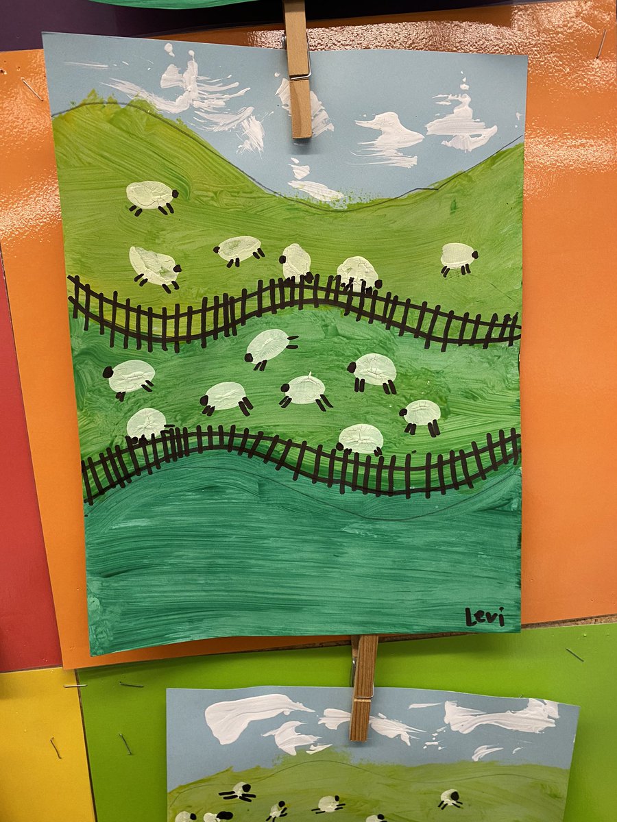 There is just something about these sheep 🐑.  Colour mixing, perspective and a hope for spring in our future! <a href="/cowanelementary/">Cowan Heights School</a>