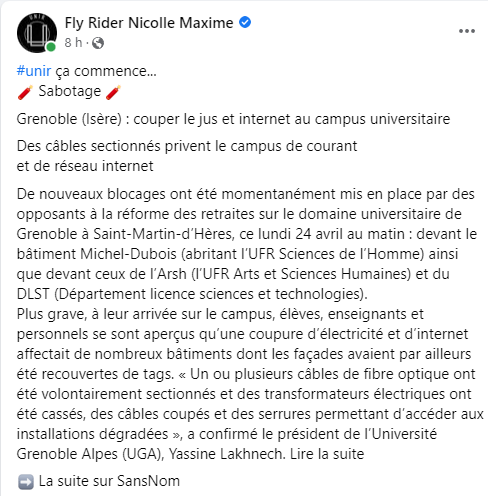 BisonRavi_007's tweet photo. Le génie #GiletJaune Maxime Nicolle alias Fly Rider se félicite de participer à des sabotages avec son mouvement "#Unir", comme celui de couper l'électricité et l'internet à des étudiants de #Grenoble. Notre #Flyrider est au très haut sur l'échelle de l'absurdité.🥸 #GiletsJaunes https://t.co/02FLZgYhi8