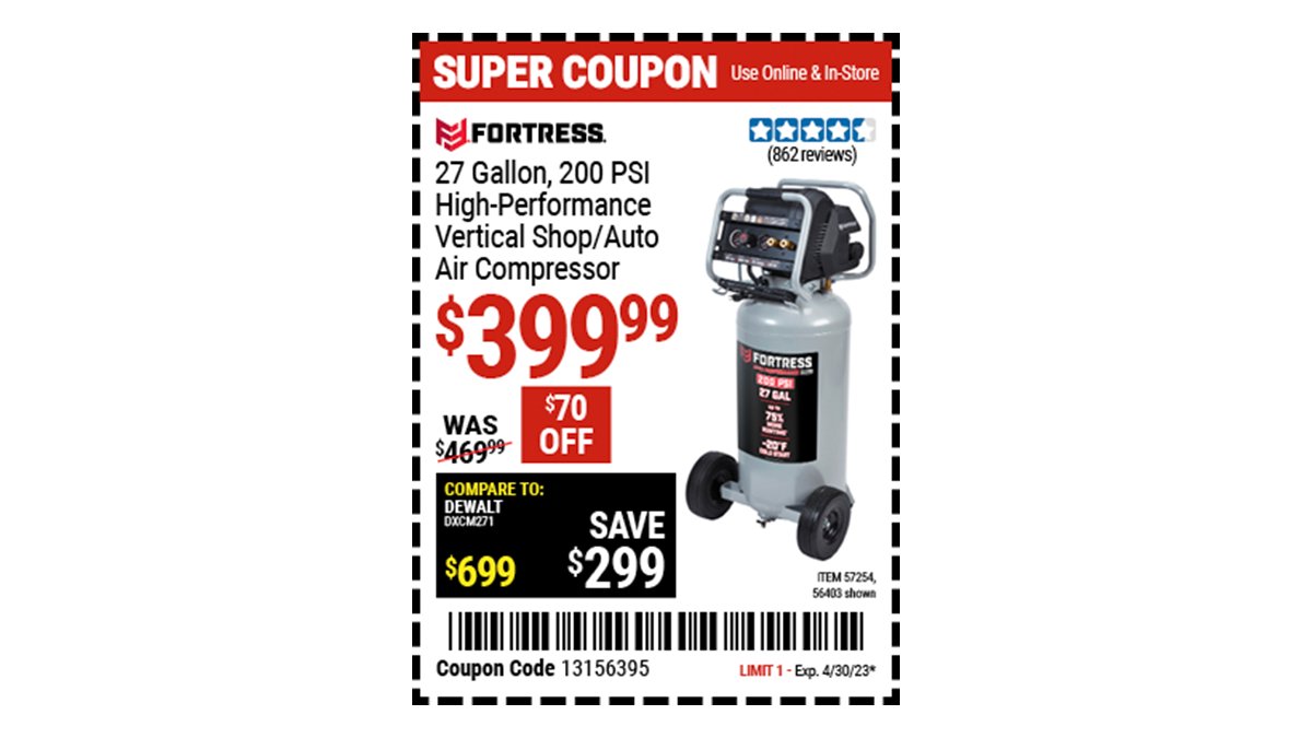 Harbor Freight on Twitter "Buy the FORTRESS 27 Gallon 200 PSI OilFree