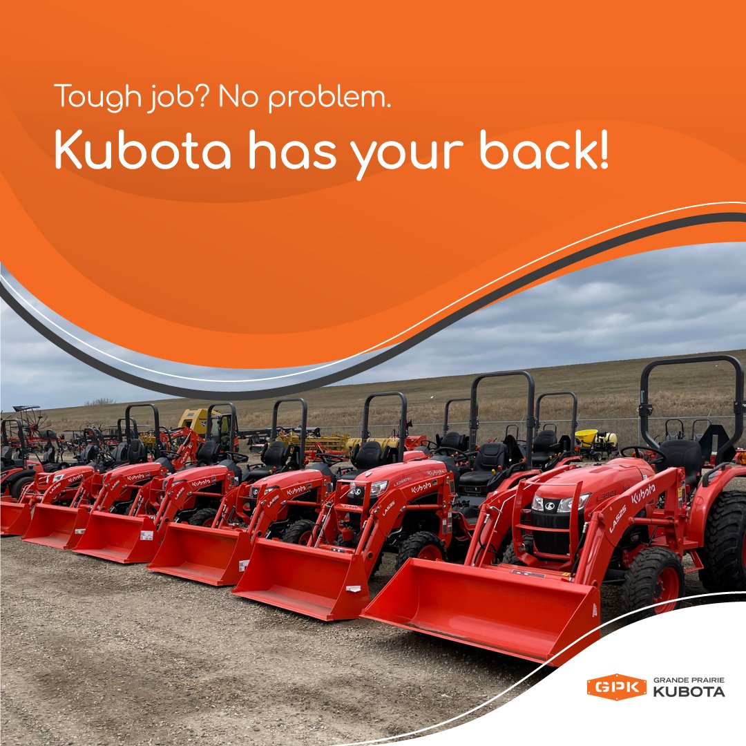 GP_Kubota's tweet photo. Get ready to tackle any task with Kubota open station tractors. From landscaping to agriculture, Kubota's versatile tractors have got you covered. Find your perfect match at Grande Prairie Kubota today! #KubotaTractors #GrandePrairieKubota #FarmLife https://t.co/rFJGoRP2uc