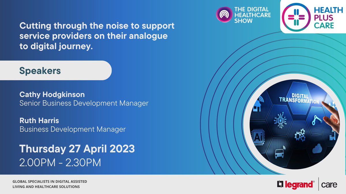 LegrandCare's tweet photo. We are speaking at Health Plus Care in the Technology Enabled Care Theatre on 27th April, 2.00 pm - 2.30 pm.

Join us in this session to discuss collaboration through partnership, hospital discharge models and much more!

#HealthPlusCare #DHS_London #AssistedLivingAndHealthcare https://t.co/gw0AY0N1Uy