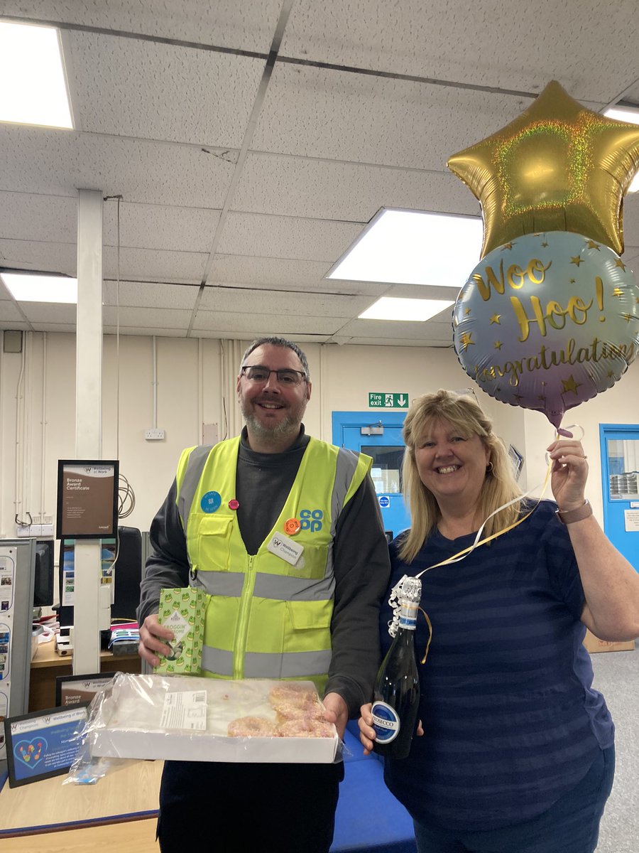 KathPlymDep's tweet photo. So thrilled to celebrate Dan who was named Wellbeing Champion of the Yer @wellbeing_work awards. It was great to watch and celebrate as a team and Dan was so shocked! @CoopColleagues #Wellbeing #ShowYouCare #BeingCoop https://t.co/wwslcZ8qUU