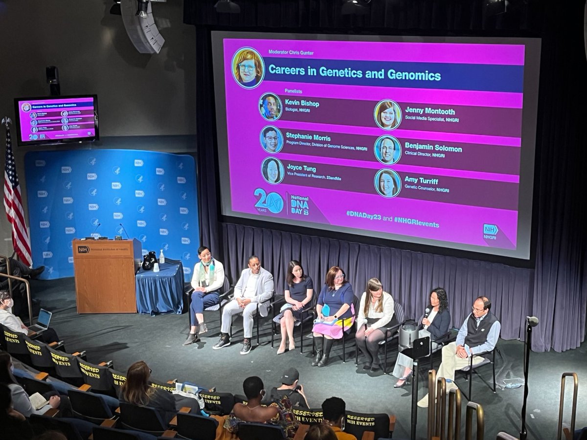 23andMe's tweet photo. 23andMe employees attended the National #DNADay23 symposium hosted by @genomegov and had a chance to learn and interact with speakers addressing different topics around genetics. Our very own VP of Research, @joyceytung also spoke on a panel about careers in genomics & genetics. https://t.co/qLaVcwJ6Cq