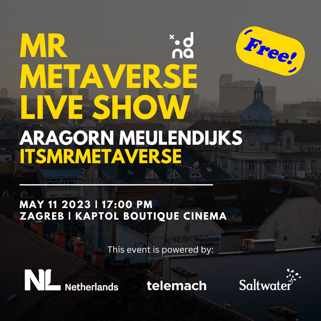 dnacroatia's tweet photo. 🎉 Join us on May 11th for a FREE #NOMADNETWORK meetup with ItsMrMetaverse! 🔥 Discover the latest trends in the #metaverse, web3, generative A.I., and augmented reality with one of the world's leading experts.

RSVP now on the DNA Croatia website! 🚀

👉 https://t.co/ZCzVth2MPV https://t.co/BBBtYWgCqu