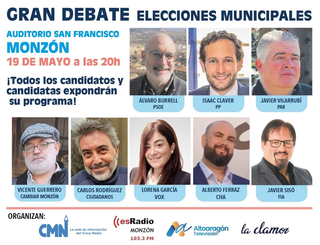 ChuntaMonzon's tweet photo. El próximo 19 de Mayo en el Auditorio San Francisco de Monzón. Tendremos a nuestro candidato, Alberto Ferraz, exponiendo el programa electoral de Chunta Aragonesista Monzón.
#cha #chuntaaragonesista #monzón #eleccionesmunicipales #presentacionprogramaelectoral #aragón https://t.co/XmO3EqzZR1