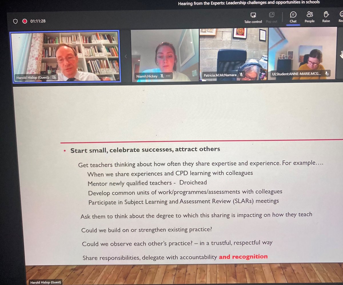 ‘Start small, celebrate successes and attract others - build the coalition of the willing’ 

Great to have the opportunity to listen to the inspirational Dr. Harold Hislop for our last lecture on #pdsl this semester <a href="/Leaders_SoE/">UL_ELLA</a> @patriciamannixm <a href="/niamhickey/">Dr. Niamh Hickey</a>