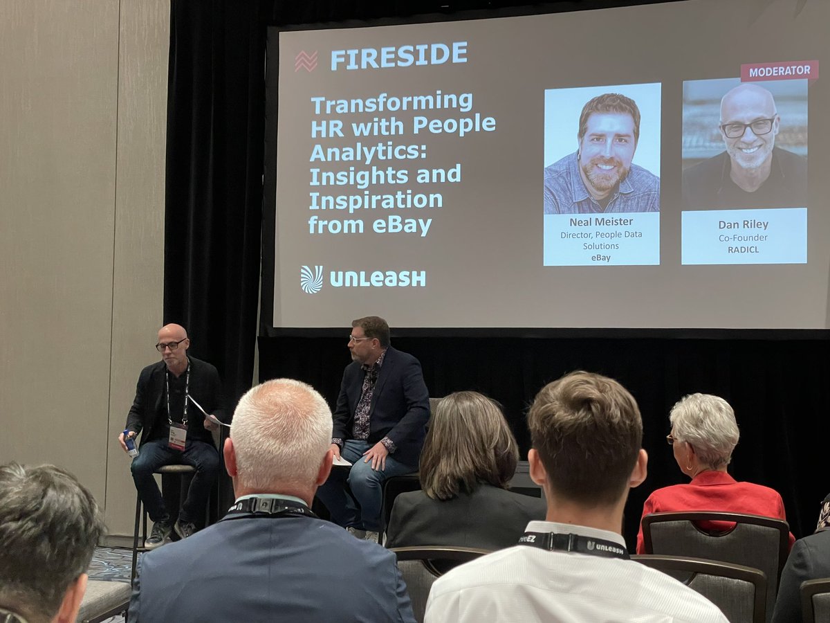 RADICLWORK's tweet photo. Dan Riley from RADICL chats with Neal Meister from @eBay — talking about transforming HR with People Analytics. @visier #unleashamerica https://t.co/FppAyA7C9w