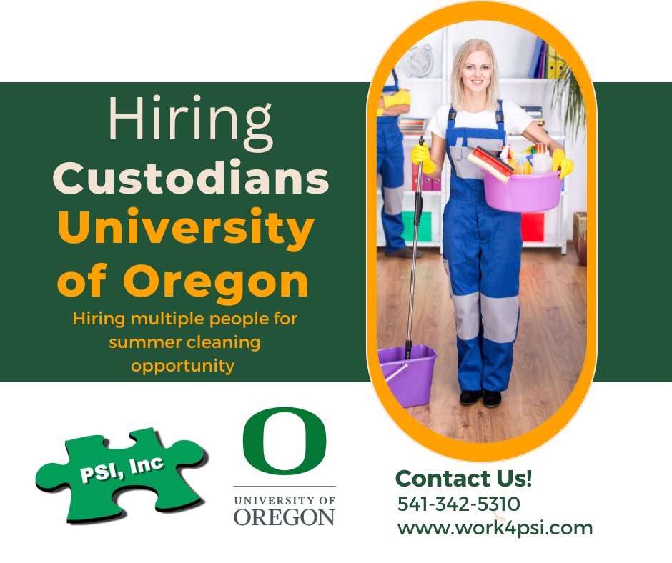 Personnel Source is hiring custodians for the University of Oregon! Contact us today for details!