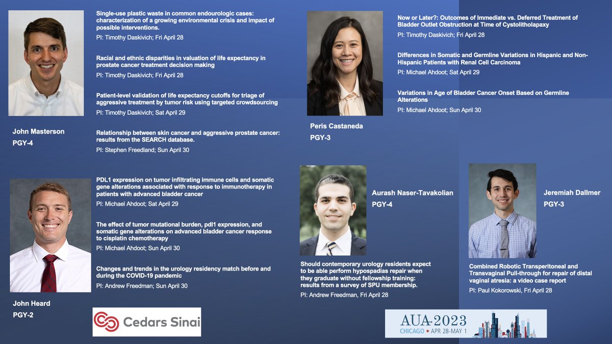 Can't wait to meet up with friends and colleagues at #AUA2023 this weekend! We have some fantastic resident presentations lined up too. Check them out 👇👇👇