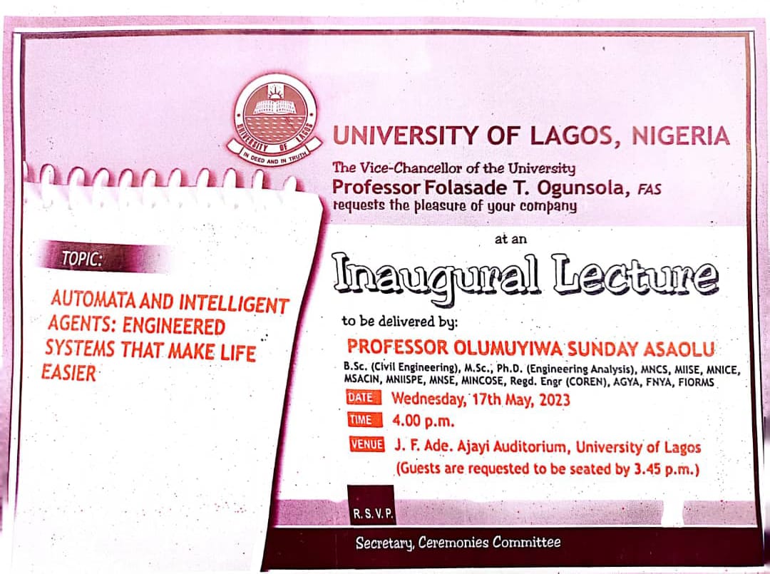 SystemsUnilag's tweet photo. 📣 Join us at the University of Lagos for a thought-provoking inaugural lecture by Prof .O.S Asaolu! Don't miss this engaging event on May 17 #InauguralLecture #ExpertSpeaker #UNILAG 🎙️👨‍🏫 https://t.co/L64El42nUH