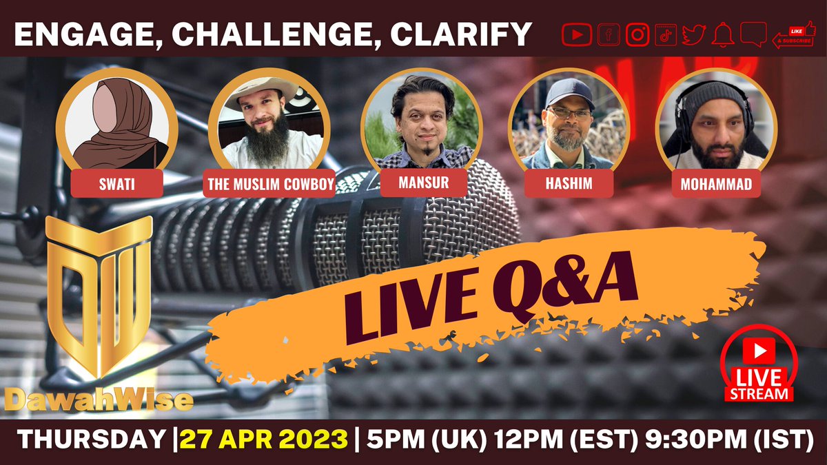 Real_MetaPhysix's tweet photo. #DawahWise #LiveStream #SpeakersCorner #Q&amp;A
🎓Live Q&amp;A - Engage, Challenge, Clarify
📅Thu, 27 Apr, 2023 at 5pm (UK) 12pm (EST) 9:30pm (IST)
🔗Link:https://t.co/zVC9lpEIjj
👥Panel: Swati, @MercifulMessage,
,@MansurXAhmed
,@DawahWise
,@Real_MetaPhysix https://t.co/QdCygvieVj