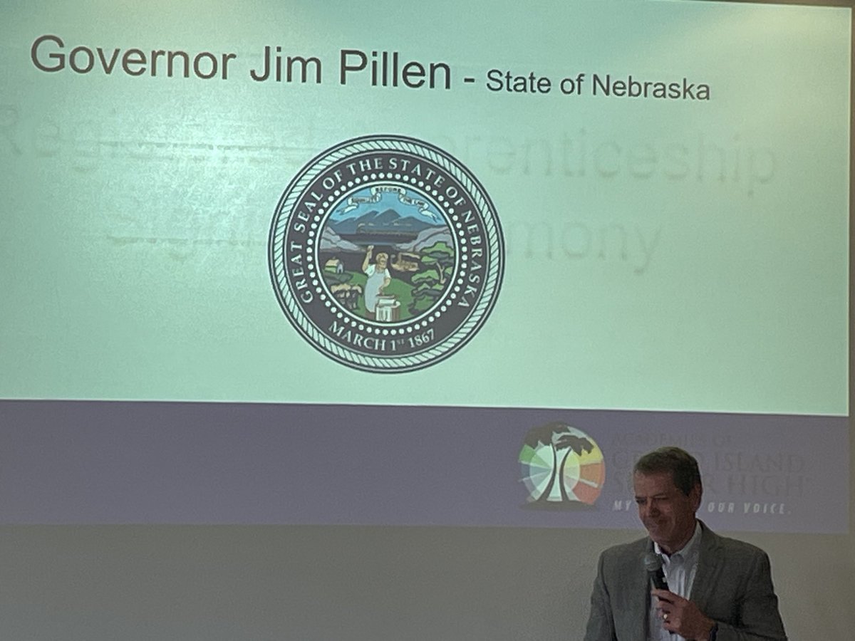 DrSchoolSafety's tweet photo. Governor Jim Pillen (NE) and the Grand Island Public Schools Superintendent, Matt Fisher, congratulate the new Career Pathways Institute Apprentices who are signing up with our amazing local business partners. Thank you GI! #1GIPSforALL @GIPublicSchools https://t.co/07A1tPS5yf