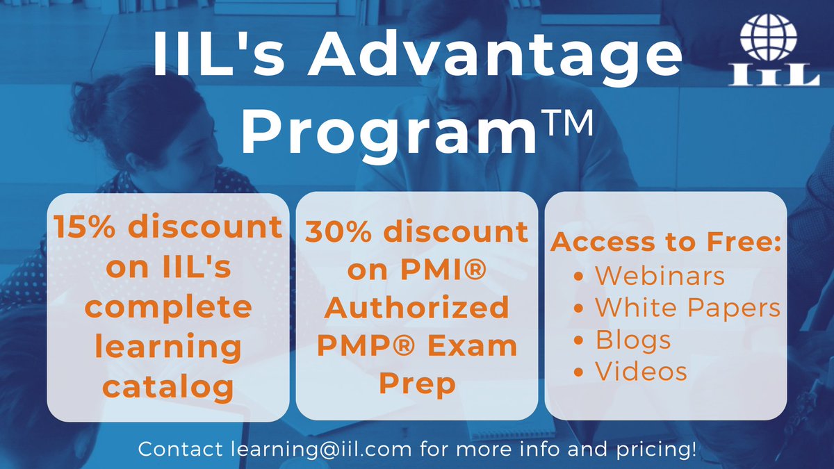 IILGlobal's tweet image. International Institute for Learning (IIL) Advantage Program™ is excited to announce our partnership with the following Chapters:

@PMIMileHi @PMIHouston @pmi_dvc @PMI_OVOC @PMINYC @PMIHudsonValley @pmiglc @PMIOlympiaWA @PMIOC (missing many)
#pmichapter #PMI