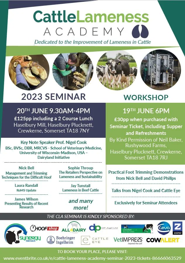 We are pleased to announce our 2023 Seminar! 20 June 9.30am-4pm. Haselbury Mill, Crewkerne. An informative day full of fantastic speakers, including Prof.Nigel Cook, University of Wisconsin-Madison, USA -  <a href="/dairylandinit/">The Dairyland Initiative</a> 
Book your place here: buff.ly/43NPUHy