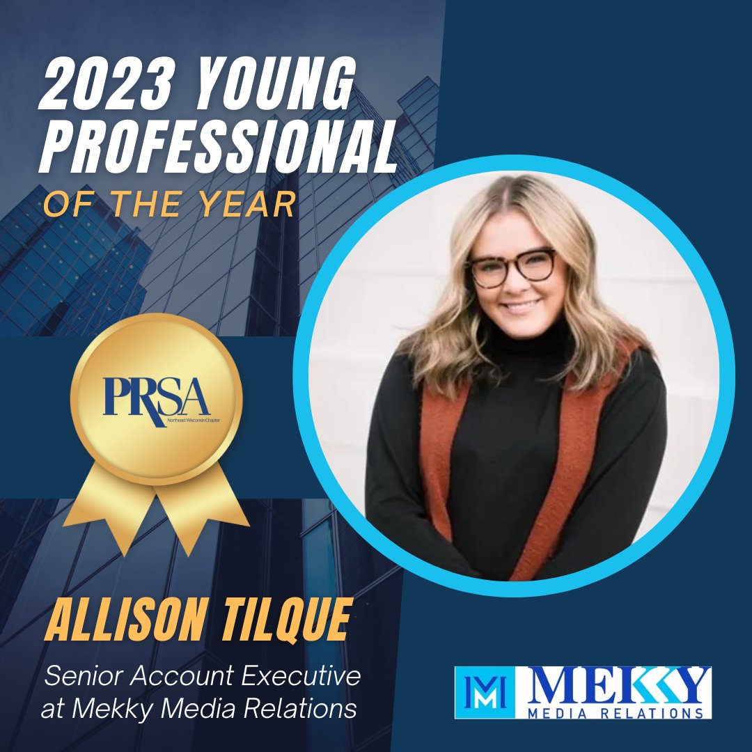 🌟2023 Young Professional of the Year is awarded to Allison Tilque, senior account executive at Mekky Media Relations. 🏆

@MekkyMedia

#PRSA #PRSANortheast #WisconsinAward #WisconsinAwardwinner #mediarelations #ceremony #annualceremony #Wisconsinceremony #NortheastWisconsin