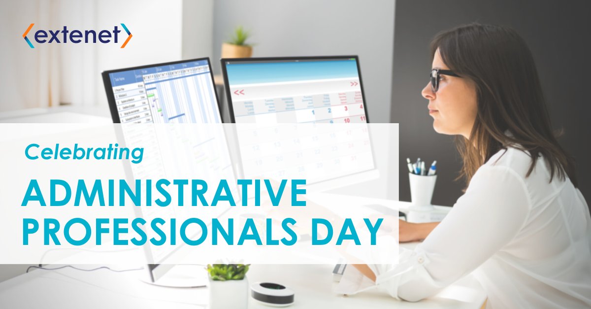 ExtenetSystems's tweet photo. Happy #AdministrativeProfessionalsDay! Shoutout to our amazing admins at #Extenet for keeping our office running smoothly! You are the masters of multitasking and problem-solving and your hard work + attention to detail are truly appreciated! #TeamExtenet #AppreciationPost 💼📋🗂️ https://t.co/jesRa4LGVs