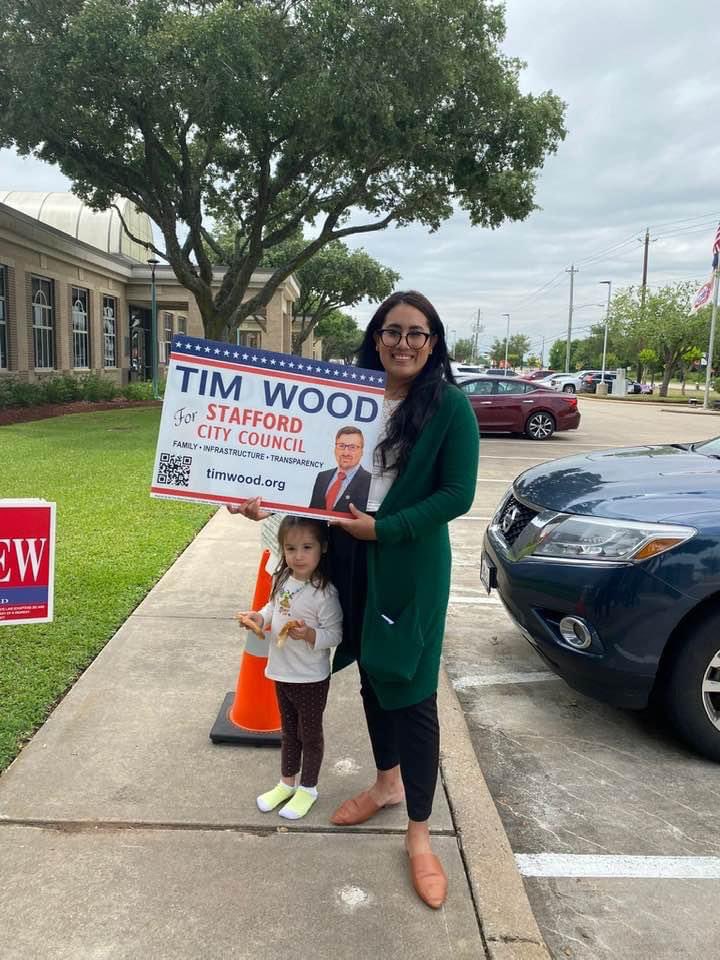 TimWood2022's tweet photo. Today is the third day of Early Voting at Stafford City Hall! Vote Tim Wood for Stafford City Council Position 6! https://t.co/rKHANZV1Hv  Huge shout-out to Brisa Wood for being there at City Hall to greet the voters! #staffordtx #vote https://t.co/LaTB2JwMFa