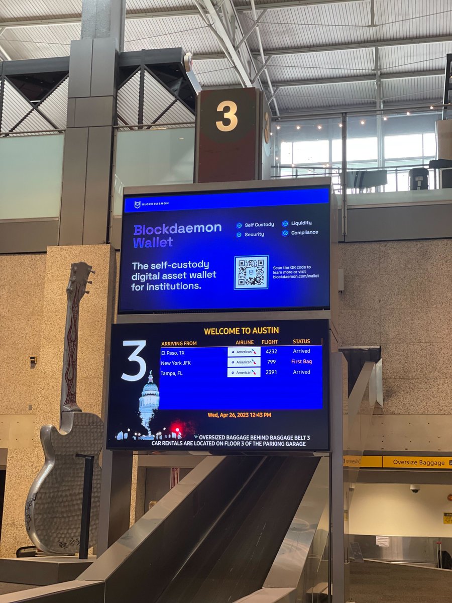 BlockdaemonHQ's tweet image. Heading to #Consensus2023? 🌎
#Blockdaemon rules the skies at  the Austin Airport 🛬

Spot Blockdaemon Wallet and join the self-custody revolution!

Institutions, secure your digital assets with Blockdaemon Wallet today. 🔐🏦

Learn more 👇
blockdaemon.com/wallet/institu…