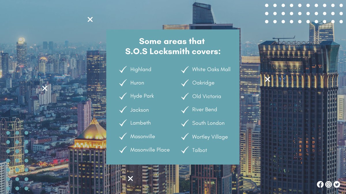 soslocksmithpro's tweet image. For your information, here are some places that S.O.S Locksmith covers: Feel free to reach out if you have any further questions or need assistance with your locksmith needs! 🤗

#SOSlocksmith #locksmithinlondonontario #locksmithlondonontario #lockinstallationlocksmith