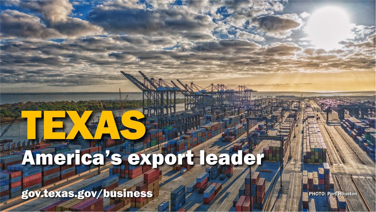 GovAbbottPress's tweet photo. "Made in Texas" is a powerful brand with GLOBAL reach! 

Texas leads the nation in exports for 21 years straight. We also produce nearly 10% of all U.S. manufactured goods and 9% of all U.S. goods and services. https://t.co/zPpYaNEK6c