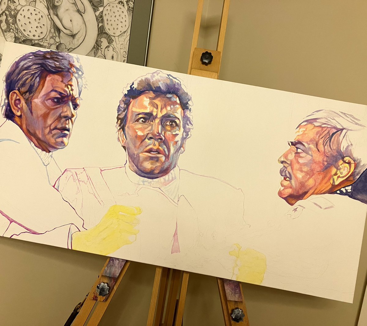 RetrospectStud1's tweet photo. It’s been a busy week and time in front of my easel has been pretty limited. But today I found a few hours to paint and I’m thrilled with how my piece is evolving! ❤️🖖

https://t.co/YgeCR58RhG

#StarTrek #art #fanart #scifiart #williamshatner #deforestkelly #jamesdoohan #Canada https://t.co/cPjpSthSar