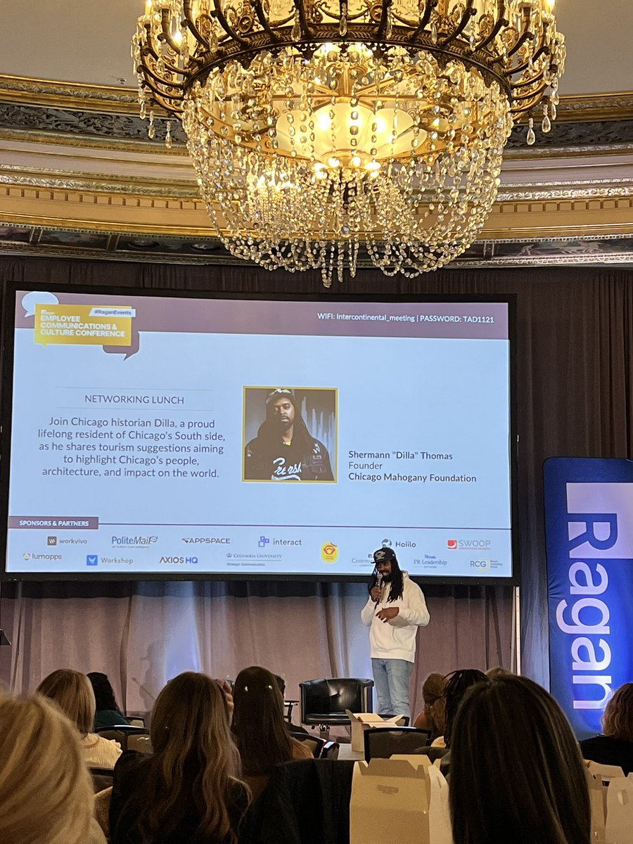 #RaganEvents with the noticeably intentional and atypical choice to invite <a href="/6figga_dilla/">Shermann Dilla Thomas</a> to teach us Chicago history we haven’t heard during our lunch. 

Loved hearing his message as he so flawlessly tied it to communications and storytelling.