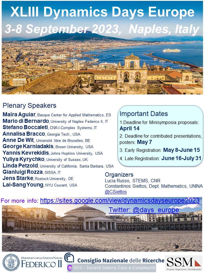 days_europe's tweet image. The deadline for the submission of oral and poster contributions for the #DDEU23 conference has been  extended to May 7, 2023. Stay tuned! For more info, visit: sites.google.com/view/dynamicsd…… #DynamicsDaysEurope
@days_europe #dynamicalsystems #complexsystems #machinelearning