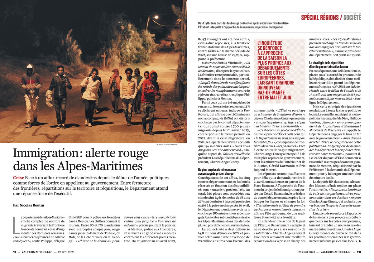 UN1TE_06's tweet photo. [Menton ] SPAFT
 Philippe V. délégué #USGP06 SPAFT Menton dans @Valeurs  actuelles :
 " Ns sommes confrontés à un volume conséquent de migrants"
"Jusqu' à 2/3  de nos effectifs ont été retirés des pts de contrôle pour encadrer les manifs relatives à la réforme des retraites ". https://t.co/OyCcoC8dPO