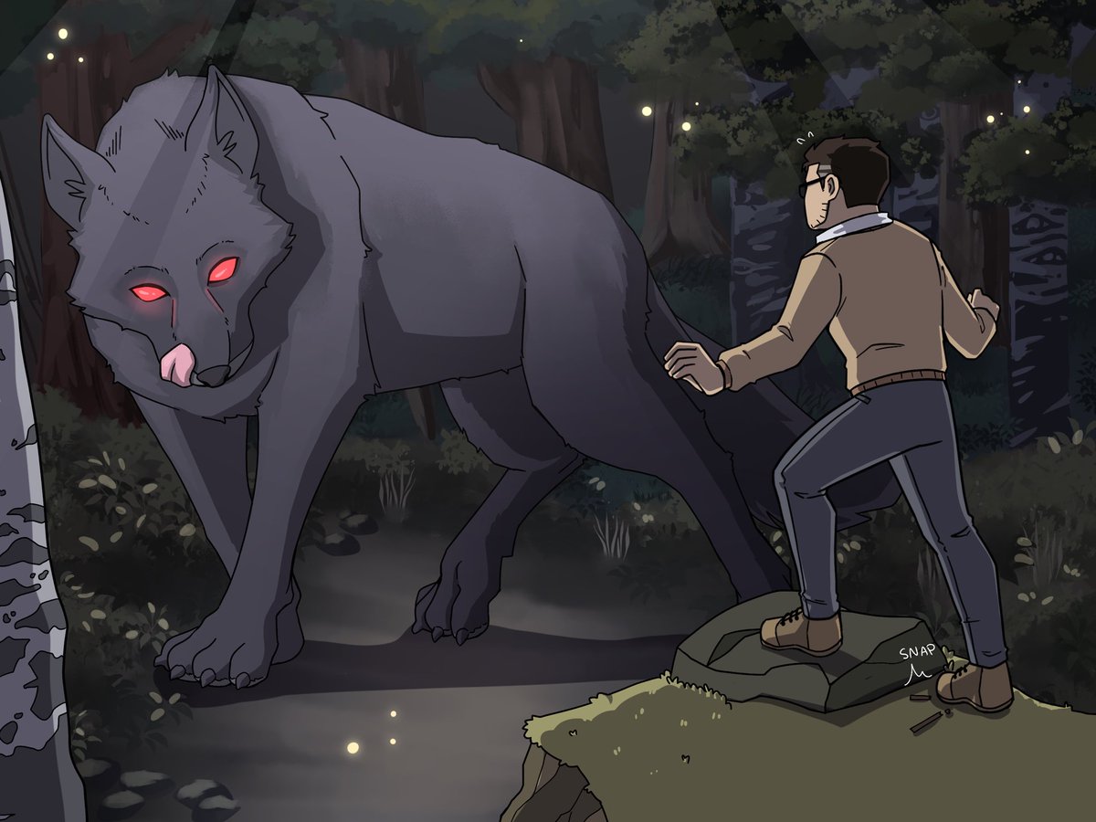 melissarthomson's tweet photo. If bad guy then why friend shape? (#jeremyandthewolfau)
#bridgewaterfanart #bridgewaterpod #fanart #jeremybradshaw @BridgewaterPod
(Small comic in thread below) https://t.co/0F9ko8vkXy