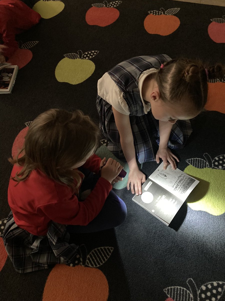 MrsBarlowSTJ's tweet photo. F is for Flashlight Reading 🔦 The students read with their flashlights during buddy reading yesterday! 📚 https://t.co/6sQOLVWdNR