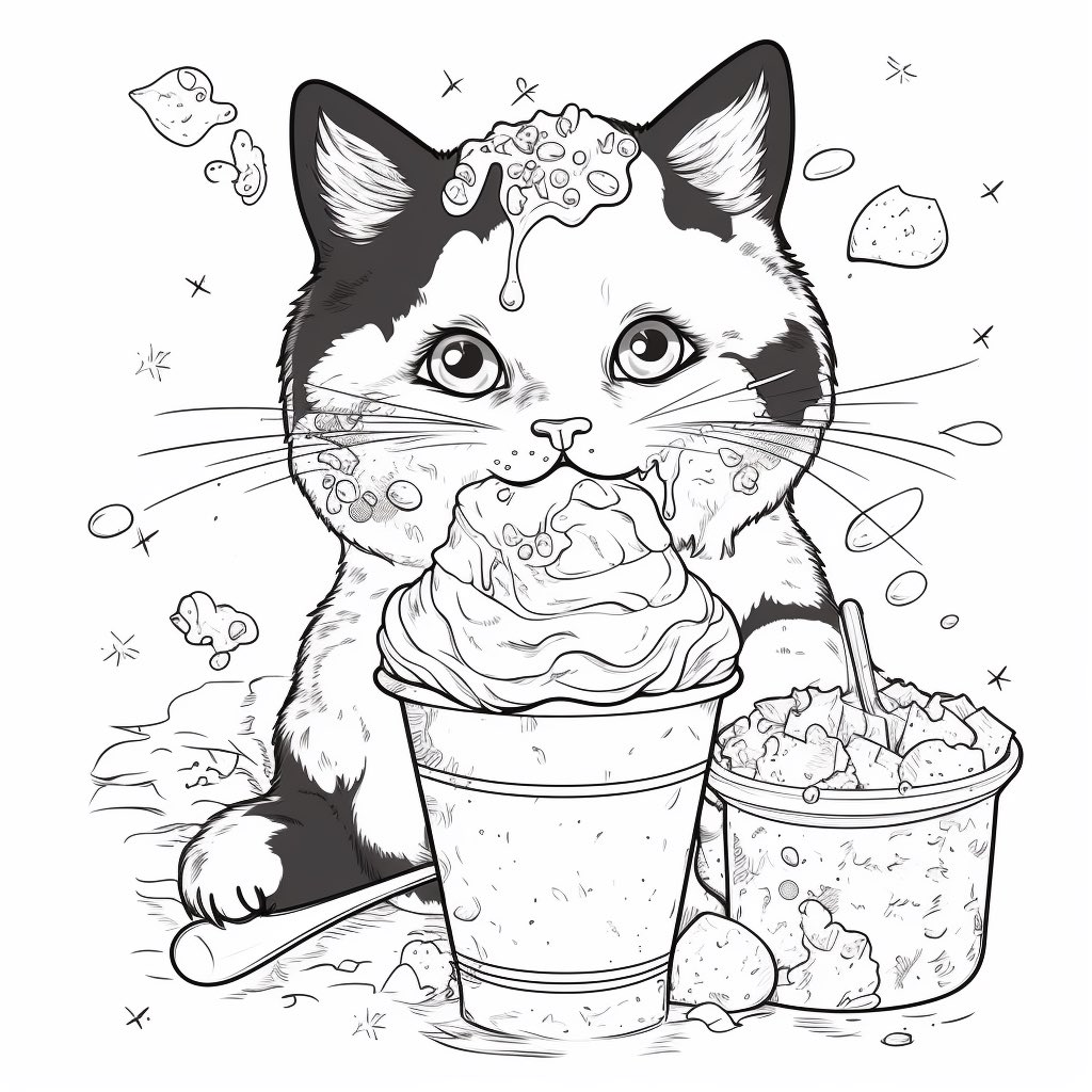 Cat Eating Ice Cream Drawing