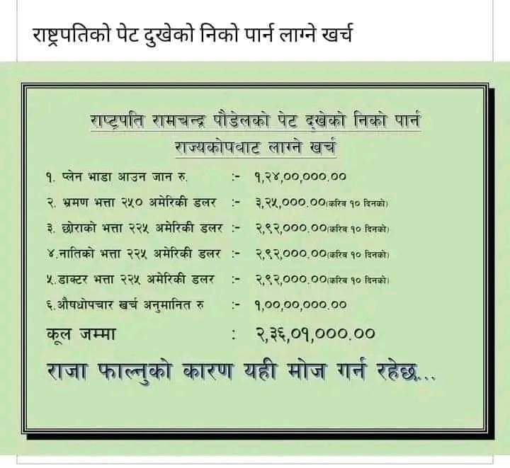 राजा फालेर देशको ढुकुटी लुट्न पाउला भन्ने सोचे र पो 
यसरी राजा को अन्त्य गरेका रेछ्न 
हत्यारा हरु ले"!
🤬😡🤬😡