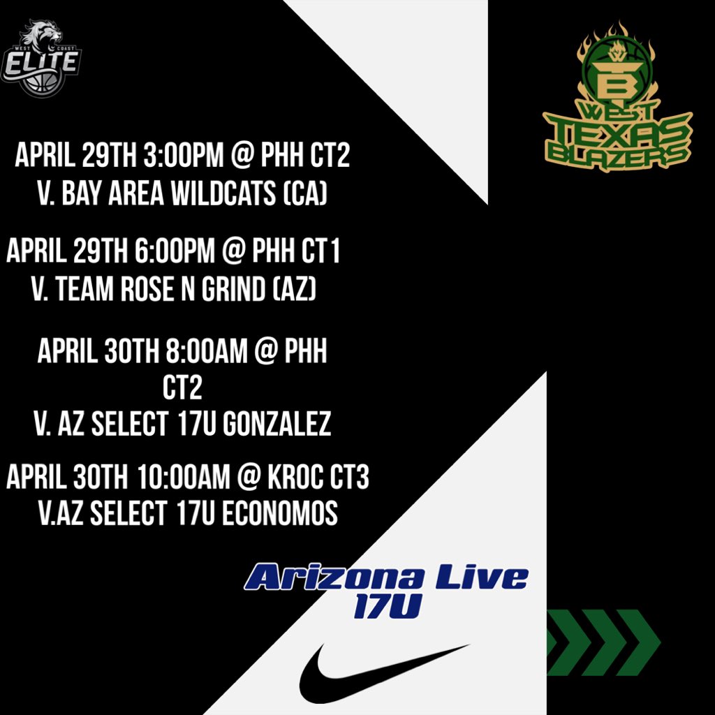 This weekend scheduled For AZ.💪🏼
<a href="/wtbbAAU/">West Texas Blazers Basketball</a> @505_podcast <a href="/arizona_preps/">Arizona Preps Academy</a> <a href="/RussellGurule/">Russell Lee Gurule'</a>