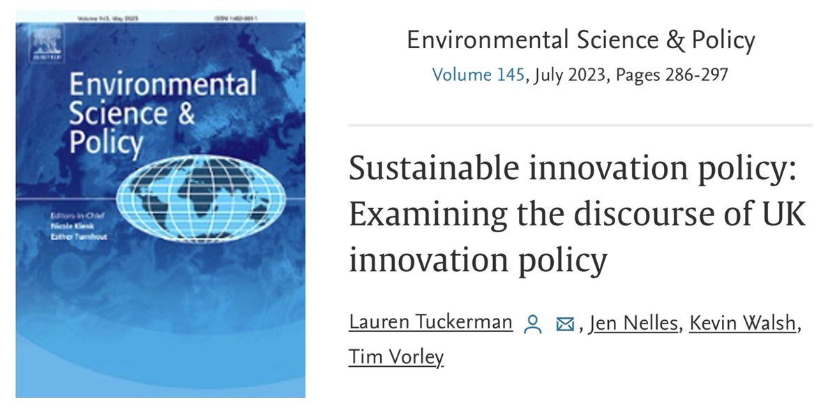 Great work from @Tall_Tucks <a href="/jen_nelles/">Jen Nelles</a> and Kevin Walsh to get this paper on sustainable innovation policy turned around - you can access it here: sciencedirect.com/science/articl…
