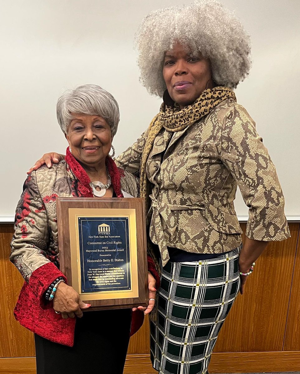 smcameronlaw's tweet photo. Congratulations Hon. Betty E. Staton. 2023 Recipient of the Haywood Burns Memorial Award sponsored by the Committee on Civil Rights #NYSBA

Thank you President Sherry Levin Wallach (last photo) of #NYSBA. 

Cheers! https://t.co/dAGWrQXVz9