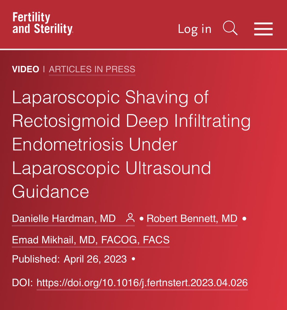 So excited to get our new technique published @FertStert #SoMe4Endometriosis fertstert.org/article/S0015-… with @DHardmanMD & #RDBennett More to come @USFObGyn @USFHealth @USFResearch @USFsurgery