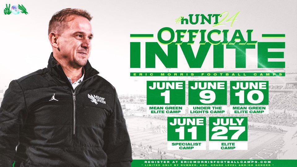 Dane Ridenour (@dane_ridenour07) on Twitter photo Thank you <a href="/DAYERS_LOE/">SauceGod.D.A.</a> for the camp invite. Excited for the opportunity to learn and compete.
Looking forward to meeting <a href="/__CoachMorris/">Eric Morris</a> and the rest of the staff at UNT #GMG ๐ฆ
Thank you <a href="/DAYERS_LOE/">SauceGod.D.A.</a> for the camp invite. Excited for the opportunity to learn and compete.
Looking forward to meeting <a href="/__CoachMorris/">Eric Morris</a> and the rest of the staff at UNT #GMG ๐ฆ