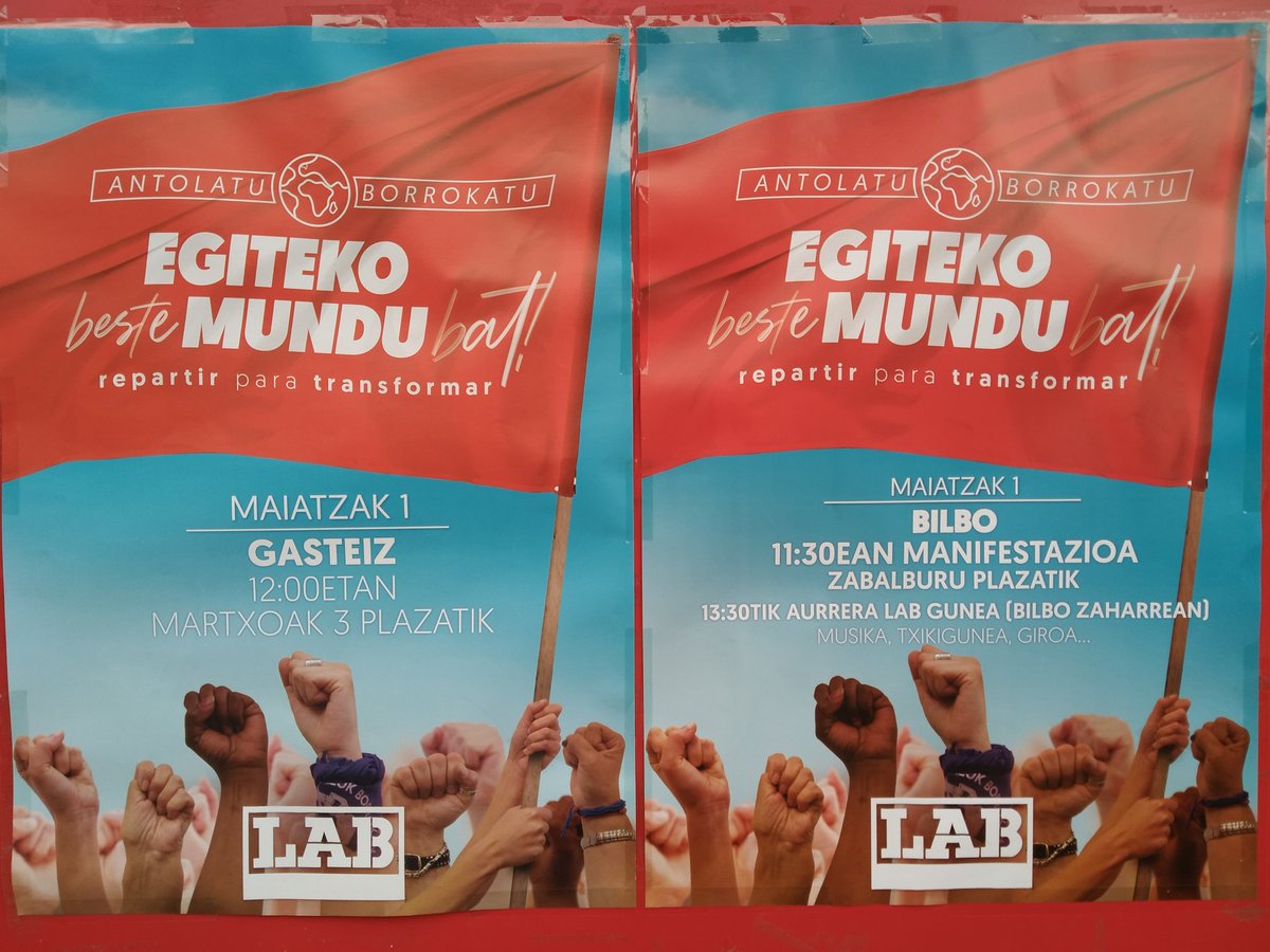LABaiara's tweet image. Lantegiak, @labtubacex , @labtri_ @LABmegatech , @labapdema , @LABosakidetza kaleak, auzoak, @LABSoziala ,herriak,auzoak, Amurrio, Laudio, Urduña, Aiara, 
Artziniega ... 
#EgitekoBesteMunduBat
Antolatu!✊
Borrokatu!✊ 
Aiaraldean ere
egiteko beste mundu bat!!✊ 
#M1